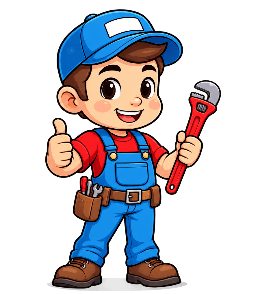 Illustration of a plumber holding a wrench and giving a thumbs up
