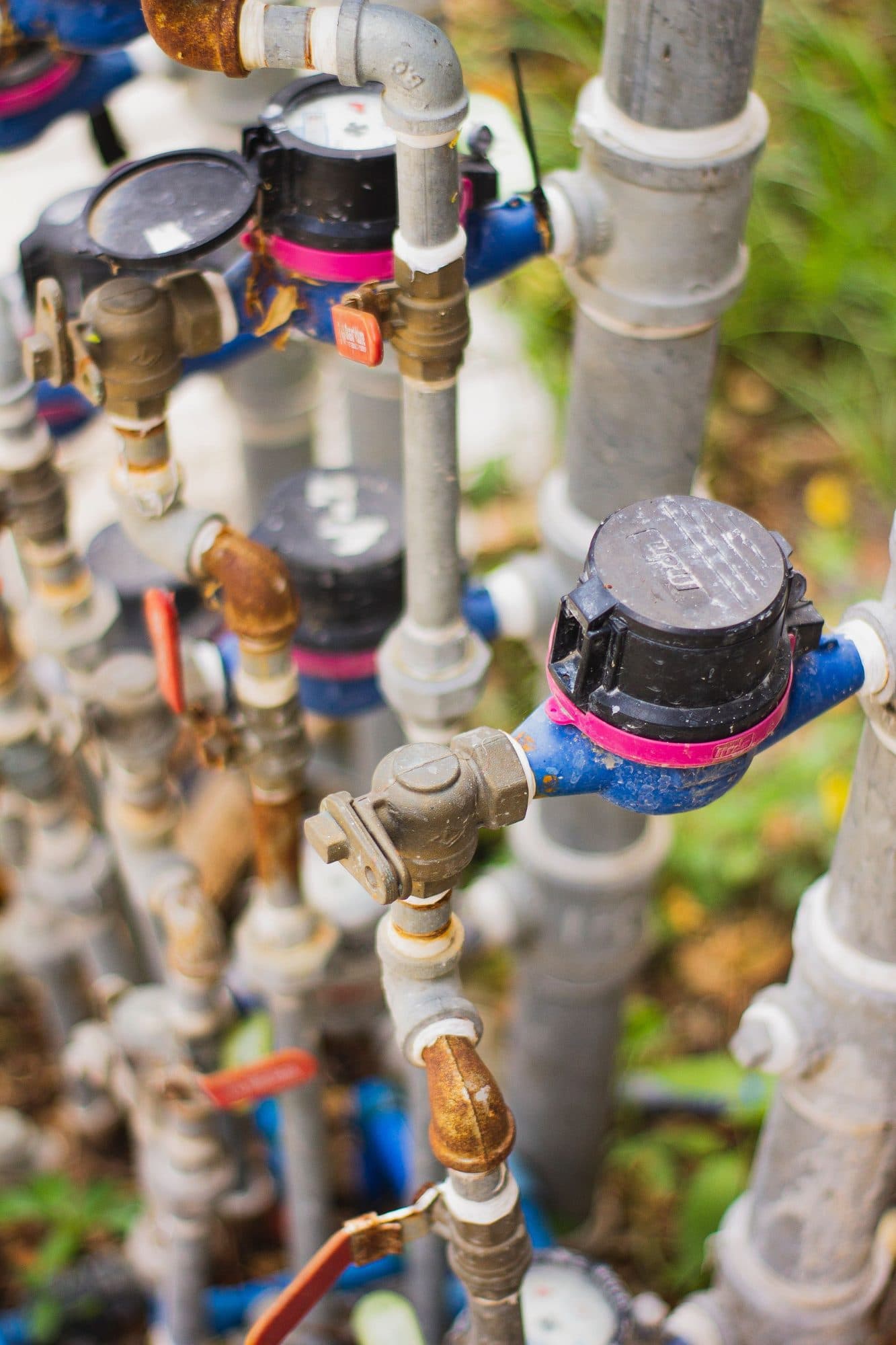 Valves and pipework on an outdoor water line